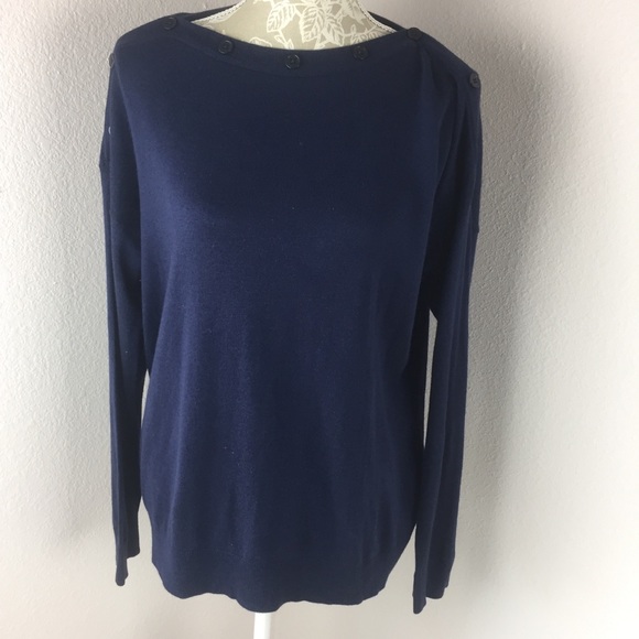 JEANNE PIERRE Sweaters - NWT Jeanne Pierre Cashmere Blend Navy Blue Sweater Large Buttons